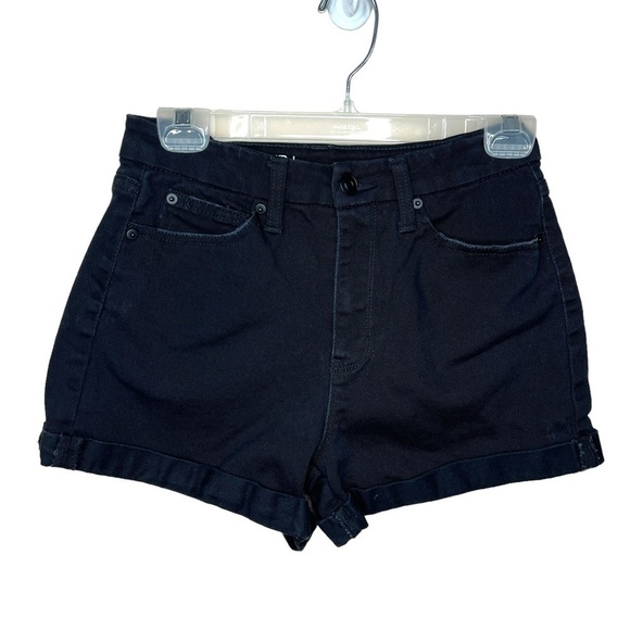 Size 7 Juniors Black Lightly Distressed Denim Jean Shorts Stretch Cotton Blend - Picture 1 of 6